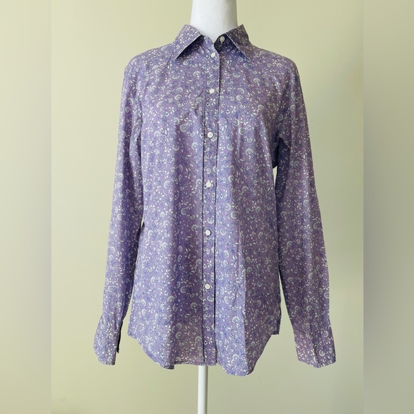 GAP Tops - Gap Long Sleeve White and Purple Flower Print Dress Shirt Size 12 EUC